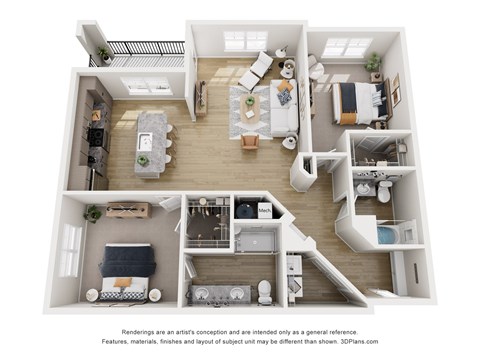Floor plan for 2 beds, 2 baths, 1211 sqft